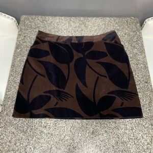 BODEN Velvet Pencil A-Line Skirt 14R Brown & Black Tulip Mod Floral Boho Scandi